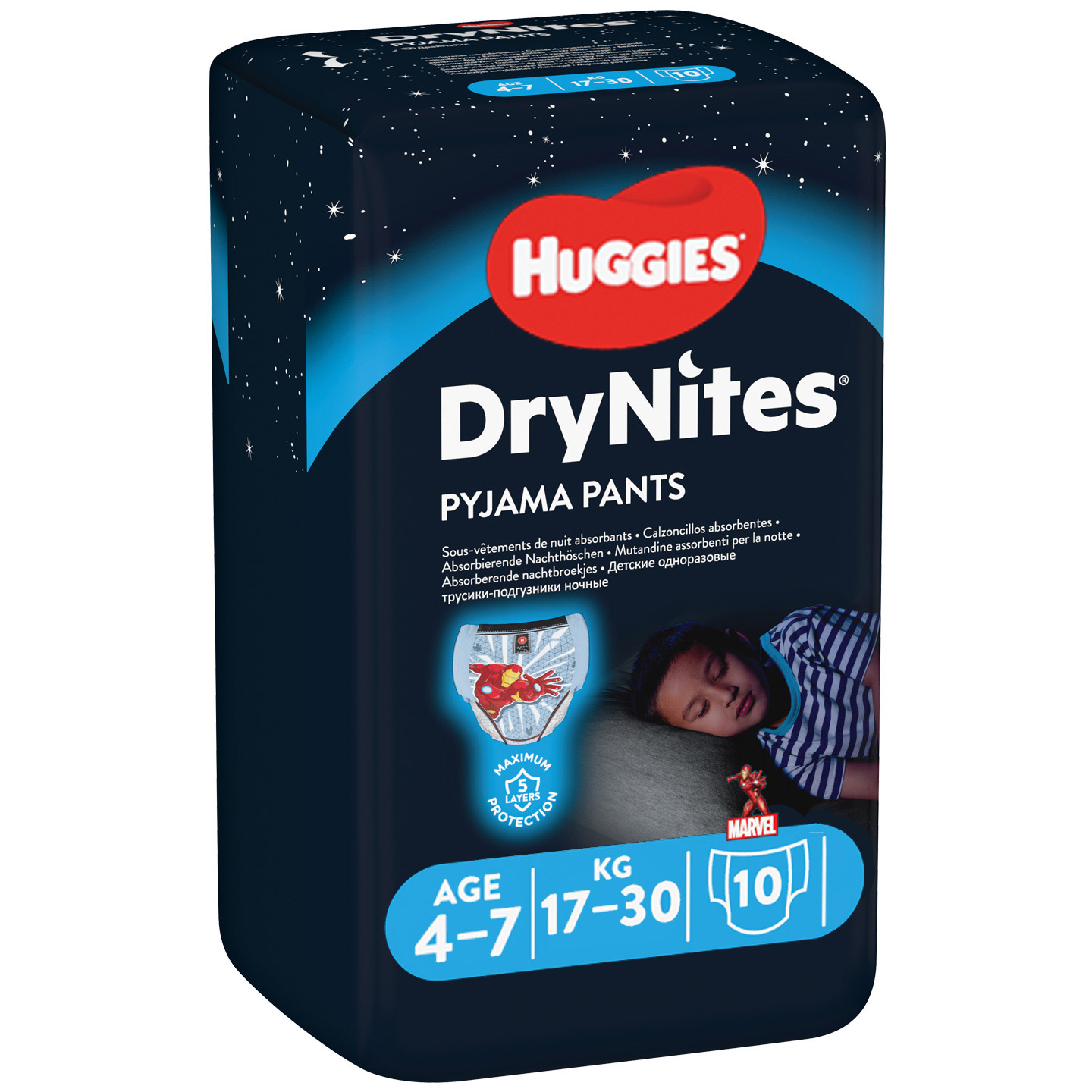 Scutece Baieti DryNites, 4-7 ani, 17-30 kg, 10 bucati, Huggies       