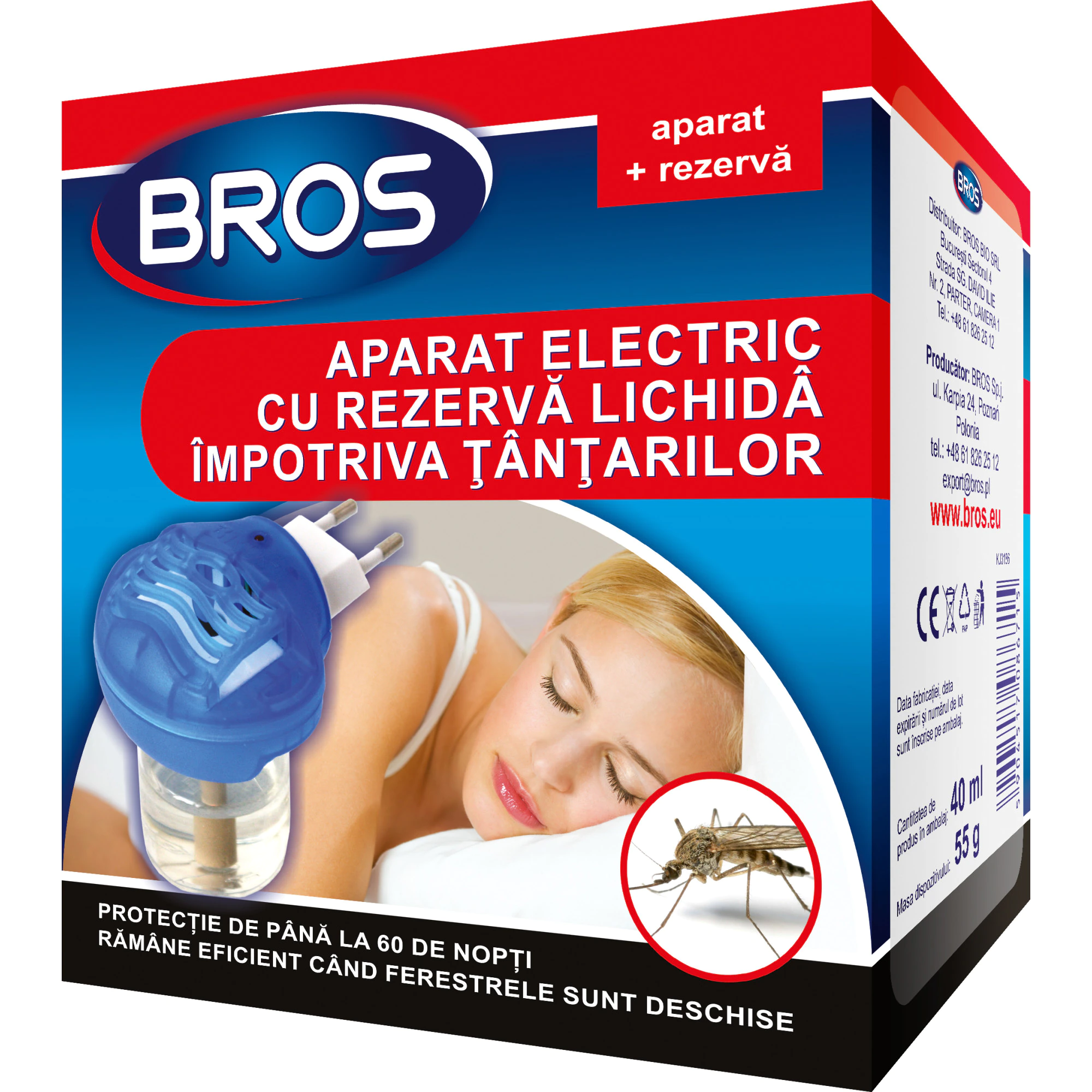 Aparat electric cu lichid impotriva tantarilor, 40 ml, Bros