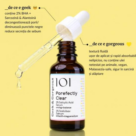 Ser cu 2% Acid Salicilic si Sarcosina Porefectly Clear, 30 ml, Geek & Gorgeous 631062