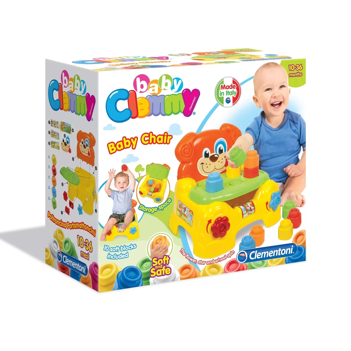 Scaun cu spatiu de depozitare pentru cuburi moi, Clemmy Baby, Clementoni