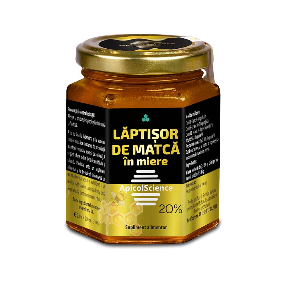 Laptisor de matca in miere 20%, 230 g, Apicol Science