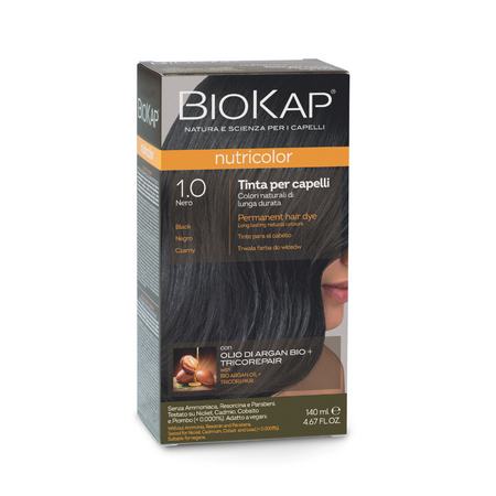 Vopsea permanenta pentru par Nutricolor, nuanta Black 1.0, 140 ml, Biokap