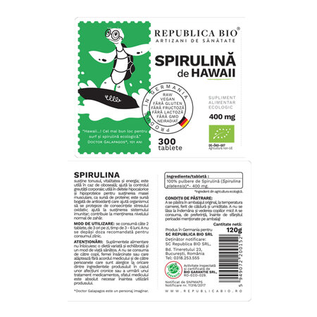 Spirulina 400 mg, 300 tablete, Republica Bio 762387