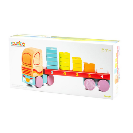 Jucarie din lemn Camion cu forme geometrice, +18 luni, Cubika 652498