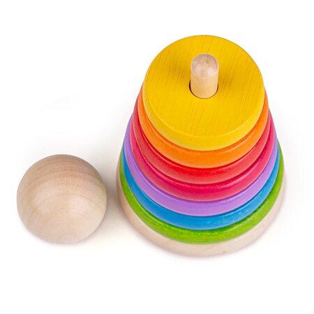 Piramida din lemn Curcubeul, +12 luni, Bigjigs 652660