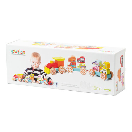 Trenulet cu masinute din lemn, +18 luni, Cubika 652558