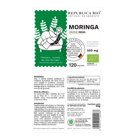 Moringa, 500 mg, 120 tablete, Republica Bio 762528