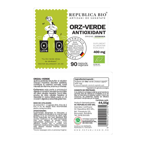 Orz verde, 400 mg, 90 capsule, Republica Bio 762557