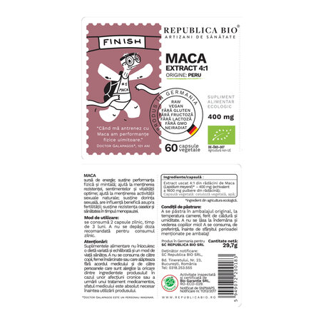 Maca, 400 mg, 60 capsule, Republica Bio 762499