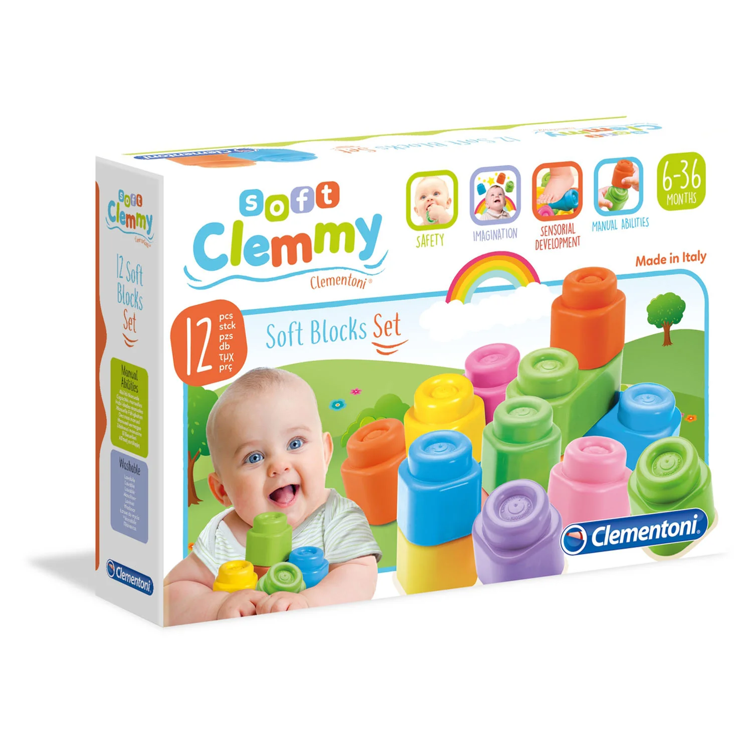 Joc de construit 12 cuburi moi Soft Clemmy, +6 luni, Clementoni