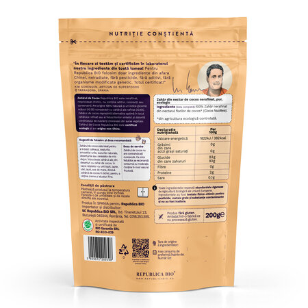 Zahar din nectar de cocos Bio, 200 g, Republica Bio 745006