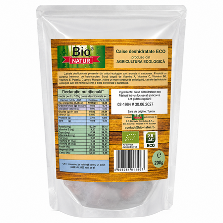 Caise deshidratate Bio, 200 g, Bio Natur 795448
