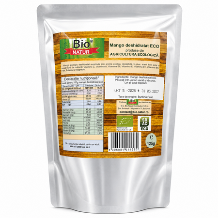 Mango deshidratat Bio, 125 g, Bio Natur 795715