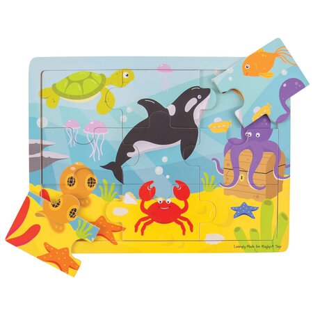 Puzzle din lemn Lumea Acvatic, +2 ani, 9 piese, BigJigs 653075