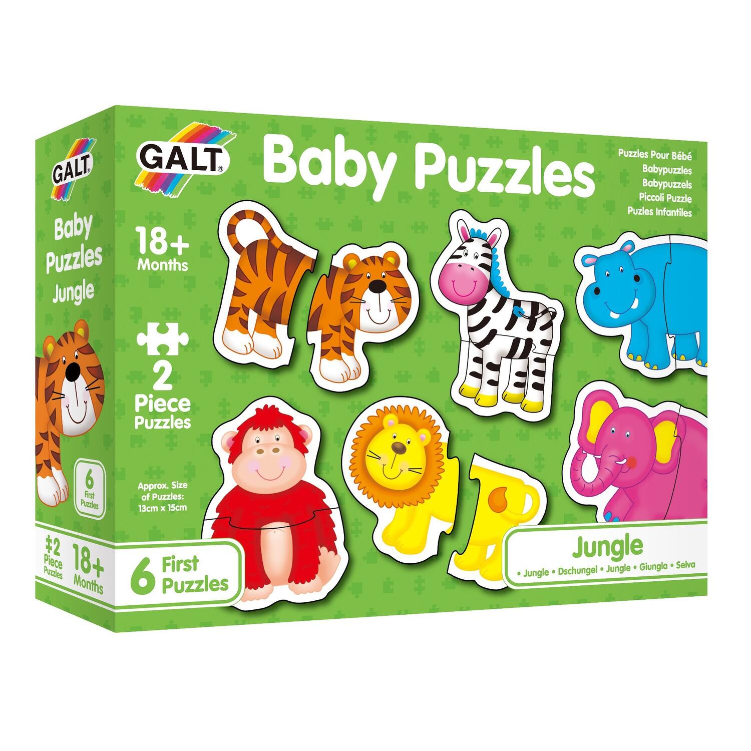 Set 6 Baby Puzzle Animale din jungla, +18 luni, 12 piese, Galt