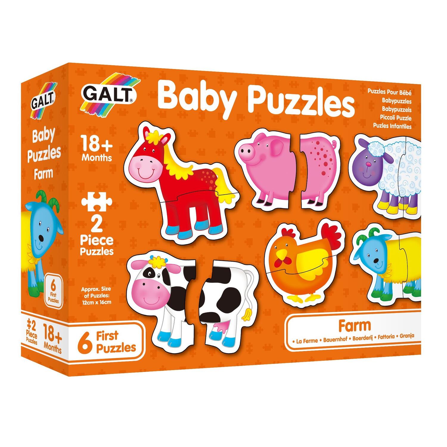 Set 6 Baby Puzzle Ferma, +18 luni, 12 piese, Galt