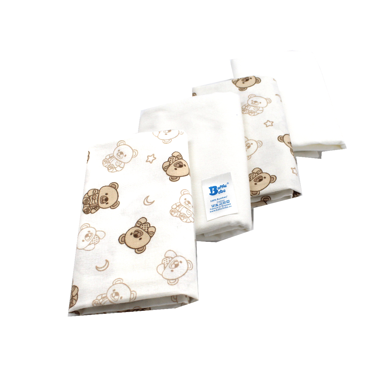 Set scutece din finet, 75x75 cm, Ursulet, 3 bucati, Baltic Bebe