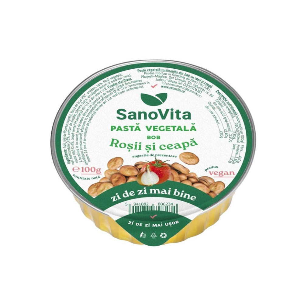 Pasta vegetala din bob cu rosii si ceapa, 100 g, Sanovita