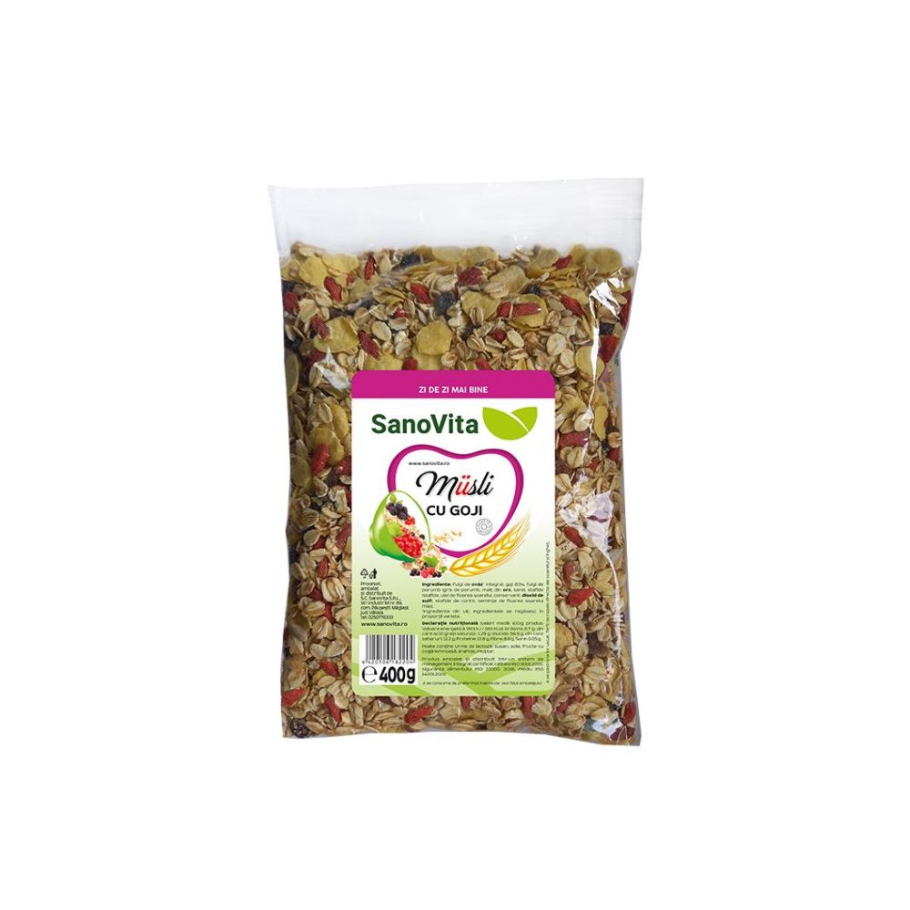 Musli cu goji fara zahar, 400 g, Sanovita