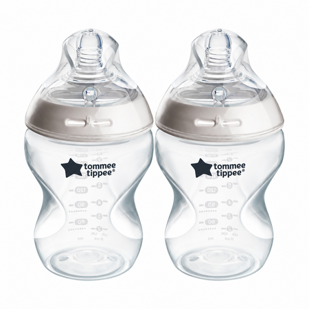 Set 2 biberoane PP cu tetina din silicon Closer to Nature, 260 ml, 0 luni+, 2 bucati, Tommee Tippee