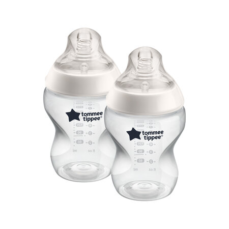Set 2 biberoane PP cu tetina din silicon Closer to Nature, 260 ml, 0 luni+, 2 bucati, Tommee Tippee 690771