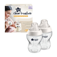 Set 2 biberoane PP cu tetina din silicon Closer to Nature, 260 ml, 0 luni+, 2 bucati, Tommee Tippee