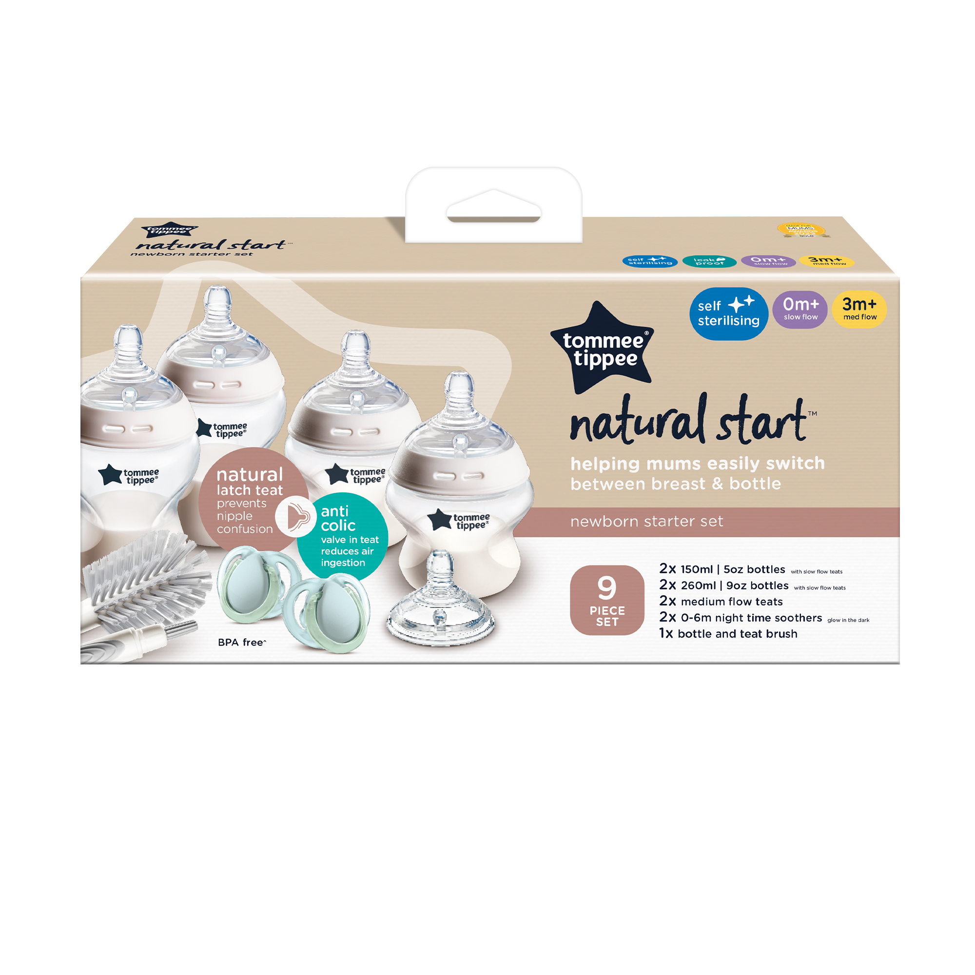 Kit de pornire cu biberoane anti-colici pentru nou-nascut Natural Start, Tommee Tippee