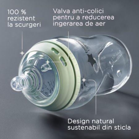 Biberon din sticla Natural Start, 0 luni+, 250 ml, Tommee Tippee 748067