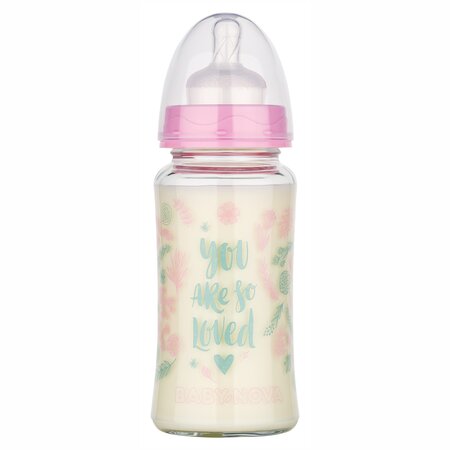Biberon cu gat larg din sticla, 240 ml, Baby Nova 653365
