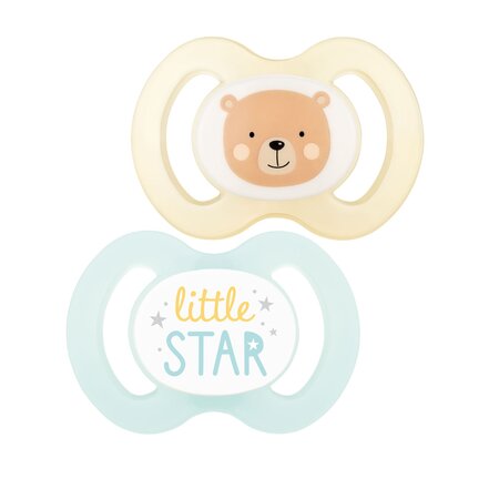 Suzete simetrice decorate fara inel, 6-18 luni, 2 bucati, Diverse Culori, Baby Nova 653281
