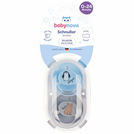 Suzete rotunde cu inel drate multicolore, 0-24 luni, 2 bucati, Diverse Culori, Baby Nova 653315
