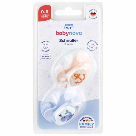 Suzeta din silicon ortodontica, 0-6 luni, 2 bucati, Diverse Culori, Baby Nova 653326