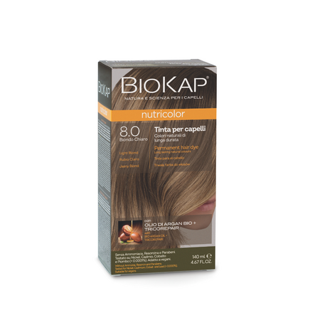Vopsea permanenta pentru par 8.0 Light Blond, 140 ml, Biokap Nutricolor