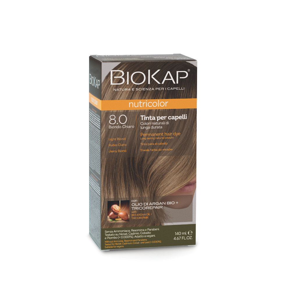 Vopsea permanenta pentru par 8.0 Light Blond, 140 ml Nutricolor, Biokap