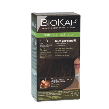 Vopsea permanenta pentru par 2.9 Dark Chestnut Chocolate Nutricolor Delicato, 140 ml, Biokap