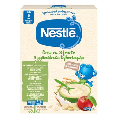 Cereale din orez cu 3 fructe Infant Cereals, +6 luni, 250 g, Nestle 534403