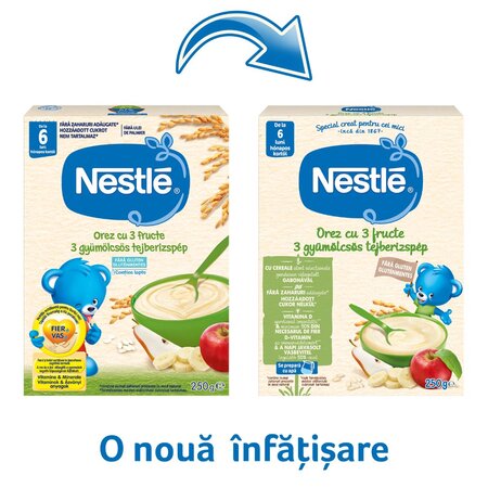 Cereale din orez cu 3 fructe Infant Cereals, +6 luni, 250 g, Nestle 534404