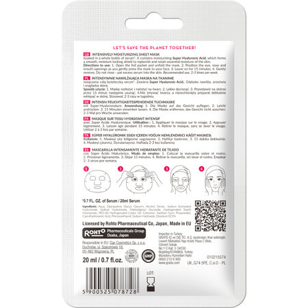Masca faciala hidratanta cu Acid Super Hyaluronic, fara parfum, 20 ml, Hada Labo Tokyo 802039