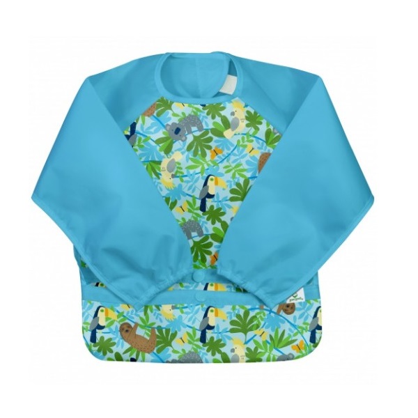 Bavetica impermeabila cu maneci si buzunar reversibil, Aqua Sloth Jungle, 12-24 luni, Green Sprouts