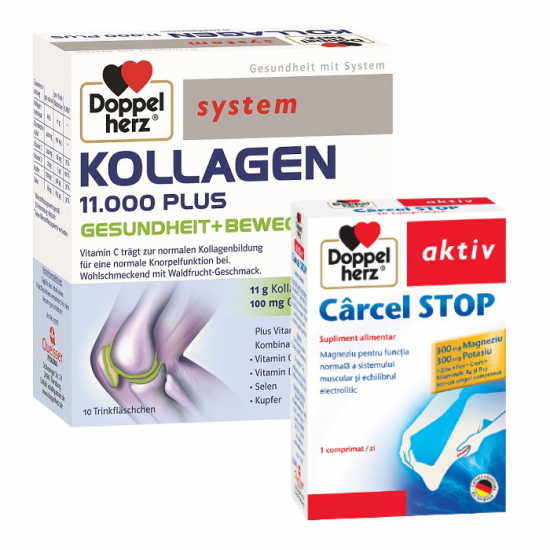 Pachet Kollagen 11.000 plus  + Carcel Stop, 10 flacoane + 10 comprimate, Doppelherz