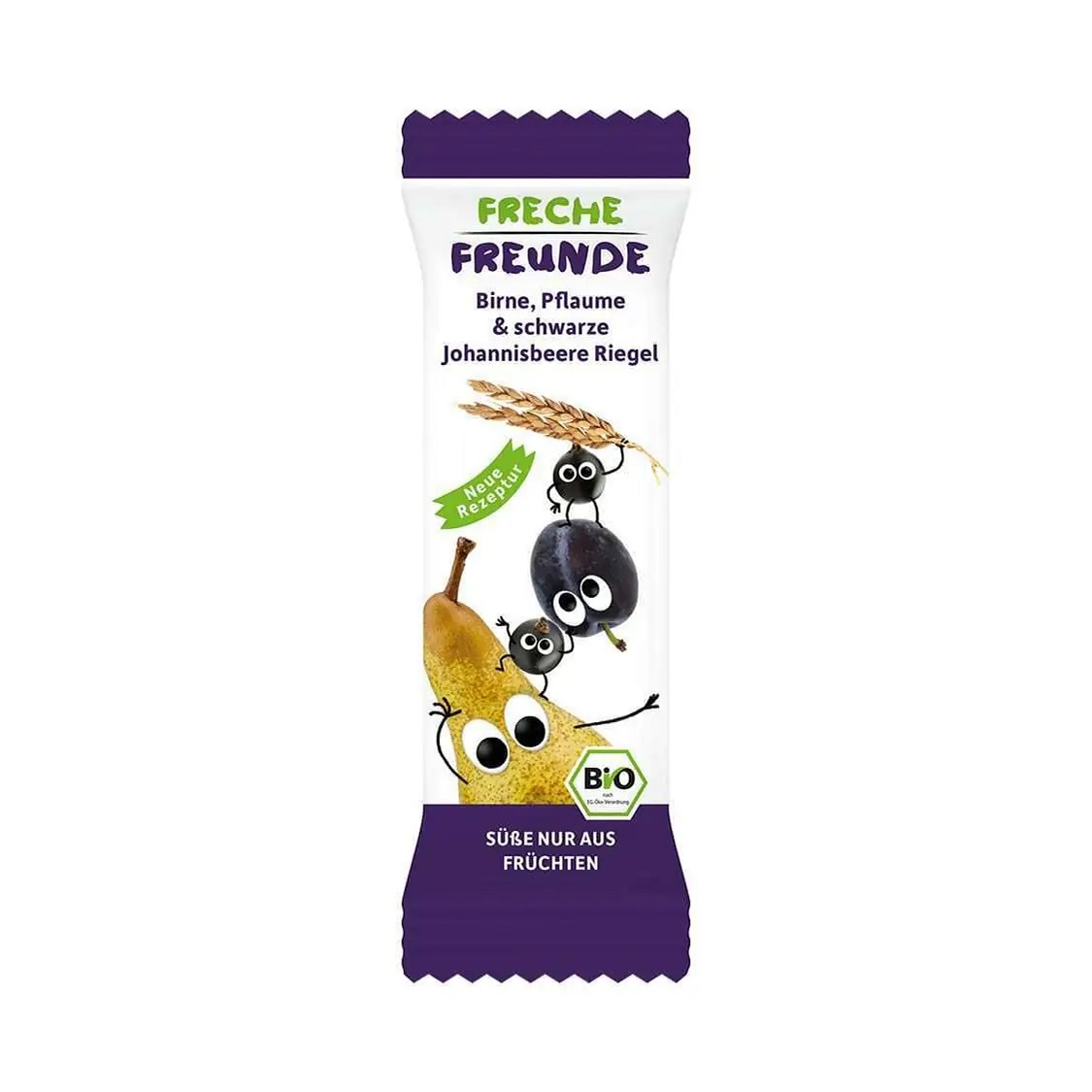 Baton Bio din cereale cu Pere, Prune si Coacaze Negre, 4 x 23 g, Freche Freunde