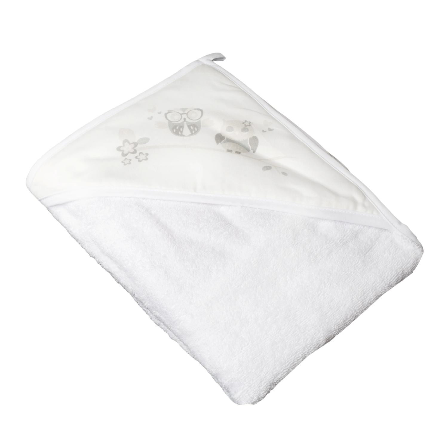 Prosop de baie cu gluga, 80x80cm, Alb, Bufnita, Tega Baby