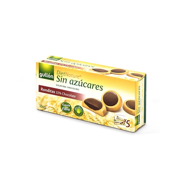 Biscuiti cu ciocolata neagra si indulcitori Ronditas, 186 g, Gullon