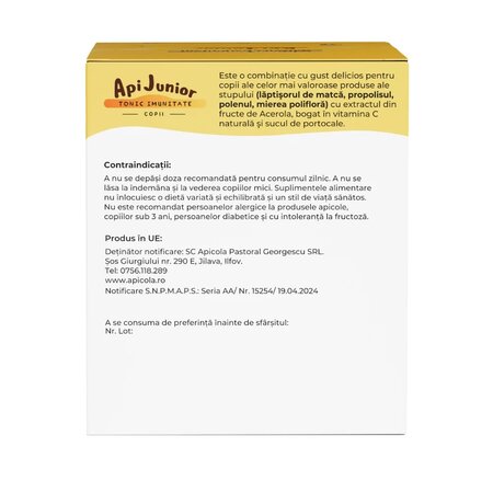 Apijunior Tonic imunitate copii, 30 fiole x 10 ml, Albina Carpatina 815357