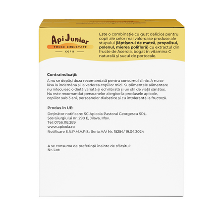 Apijunior Tonic imunitate copii, 30 fiole x 10 ml, Albina Carpatina 817145