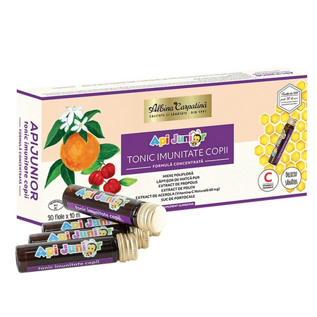 Pachet Api Tonic, Imunitate copii, 3, 30 fiole x 10 ml, Albina Carpatina