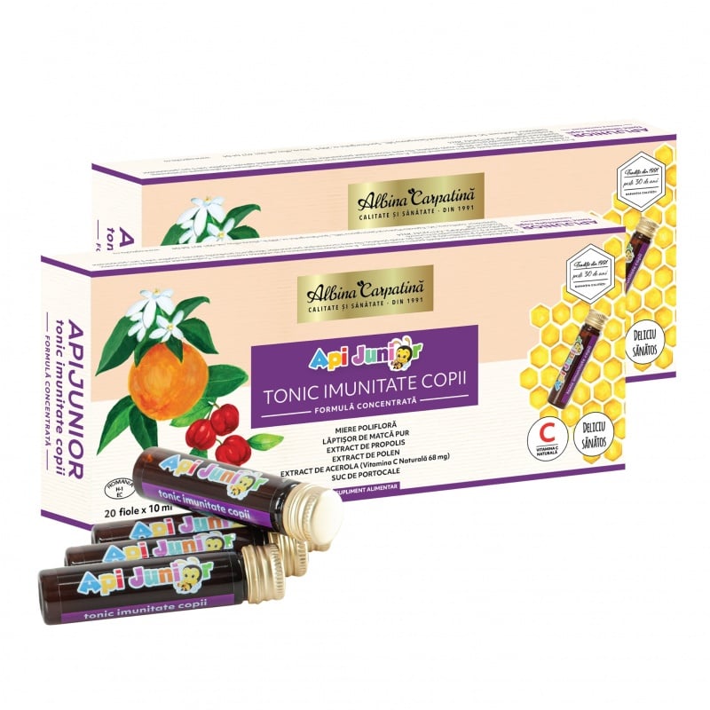 Pachet Api Tonic, Imunitate copii, 20+10 fiole x 10 ml, Albina Carpatina