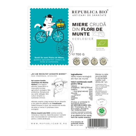 Miere cruda din flori de munte Eco, 700 g, Republica Bio 762367