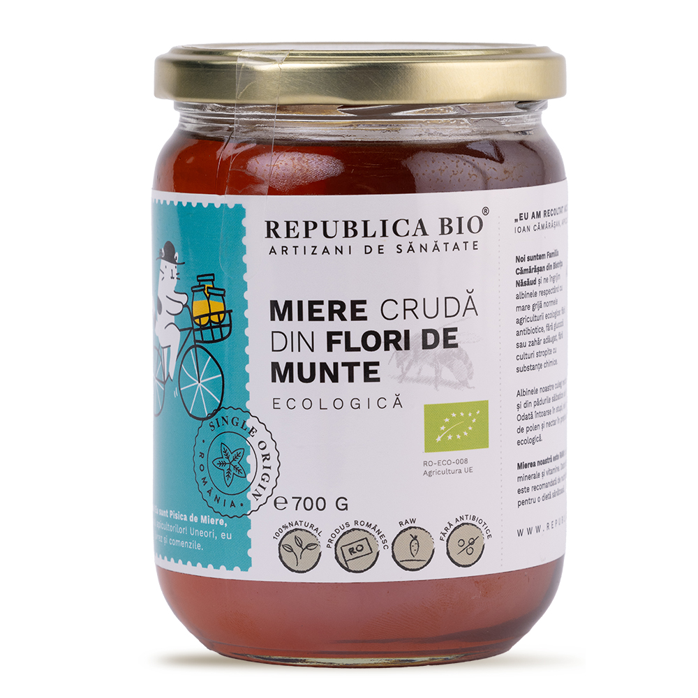 Miere cruda din flori de munte Eco, 700 g, Republica Bio