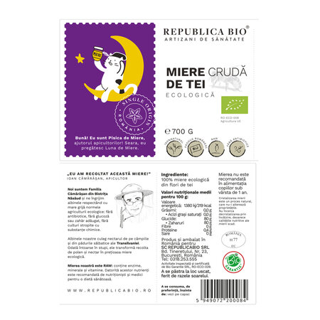 Miere cruda din Tei Bio, 700 g, Republica Bio 762371
